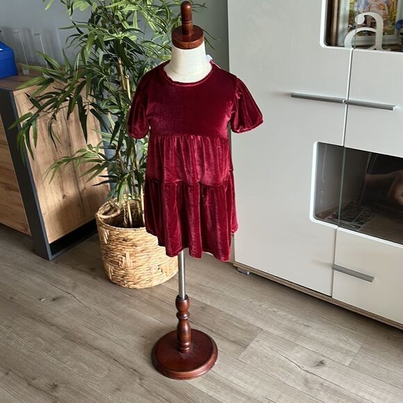 ZARA Kids | Red | TIERED VELVET DRESS - Picture 5 of 8